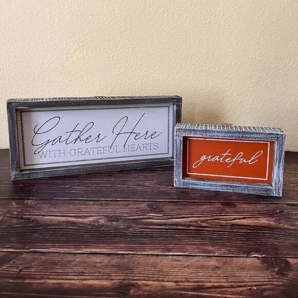 CLEARANCE!Fall Holiday Wood Signs / Set of 2 / Thanksgiving/Gather Here/Grateful - Picture 2 of 8